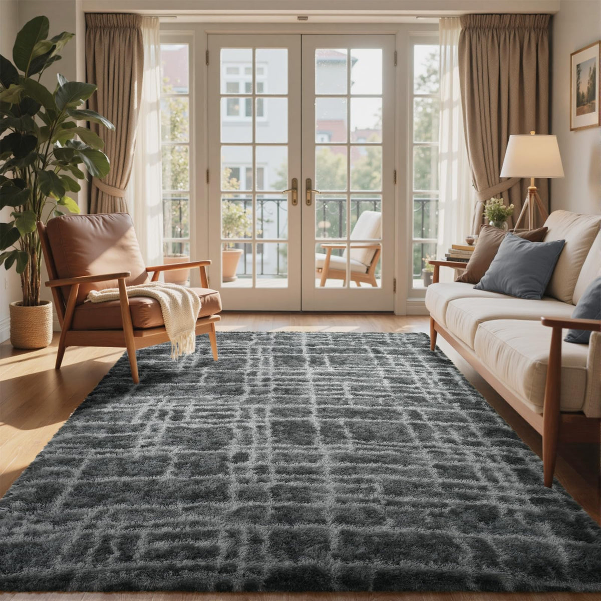 8x10 Ft Extra Large Shag Rugs for Living Room, Tie Dyed Ultra Soft Fluffy Furry Area Rugs for Bedroom Indoor Floor, Aesthetic Carpet for Kids Home Decor (Dark Grey)