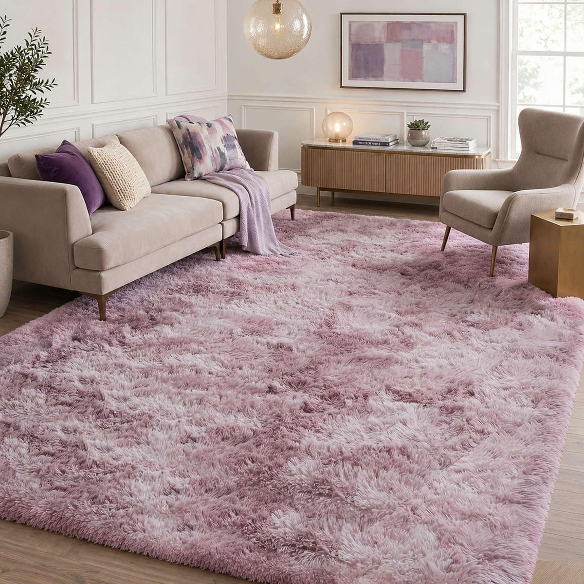 8x10 Ft Cream White Fluffy Area Rug for Living Room, Washable