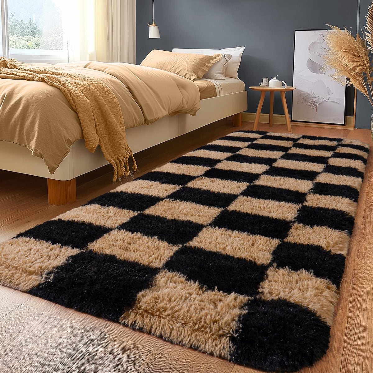 Large Living Room Area Rug 9x12Ft Shaggy Carpet Fuzzy Carpet Tie Dye Camel