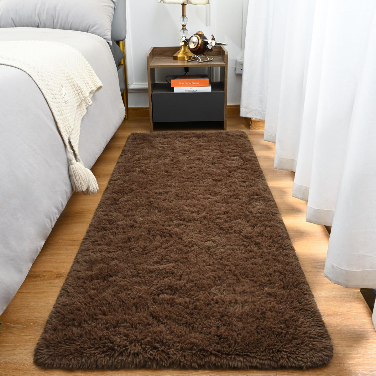 Goideal Fluffy Rug for Bedroom Living Room, 6x9 Olive Green Area Rugs, Faux Fur Shag Modern Carpet Ultra Soft Girls Boys Room Home Decor, Solid