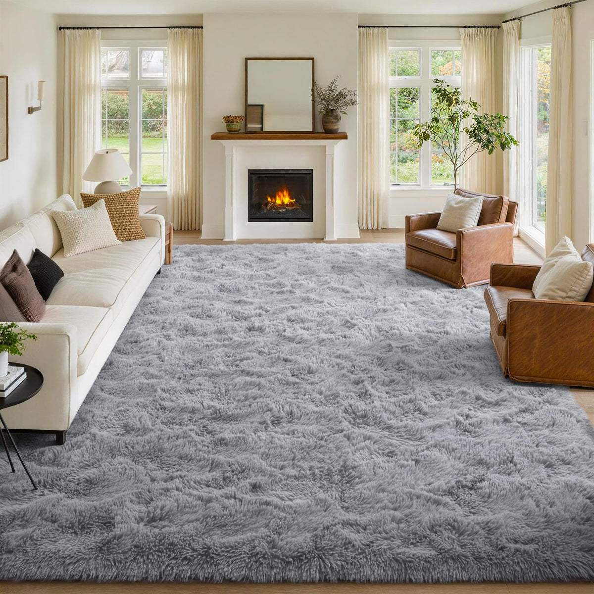 8x10 Area Rugs for Living Room Fluffy Carpet(Black)