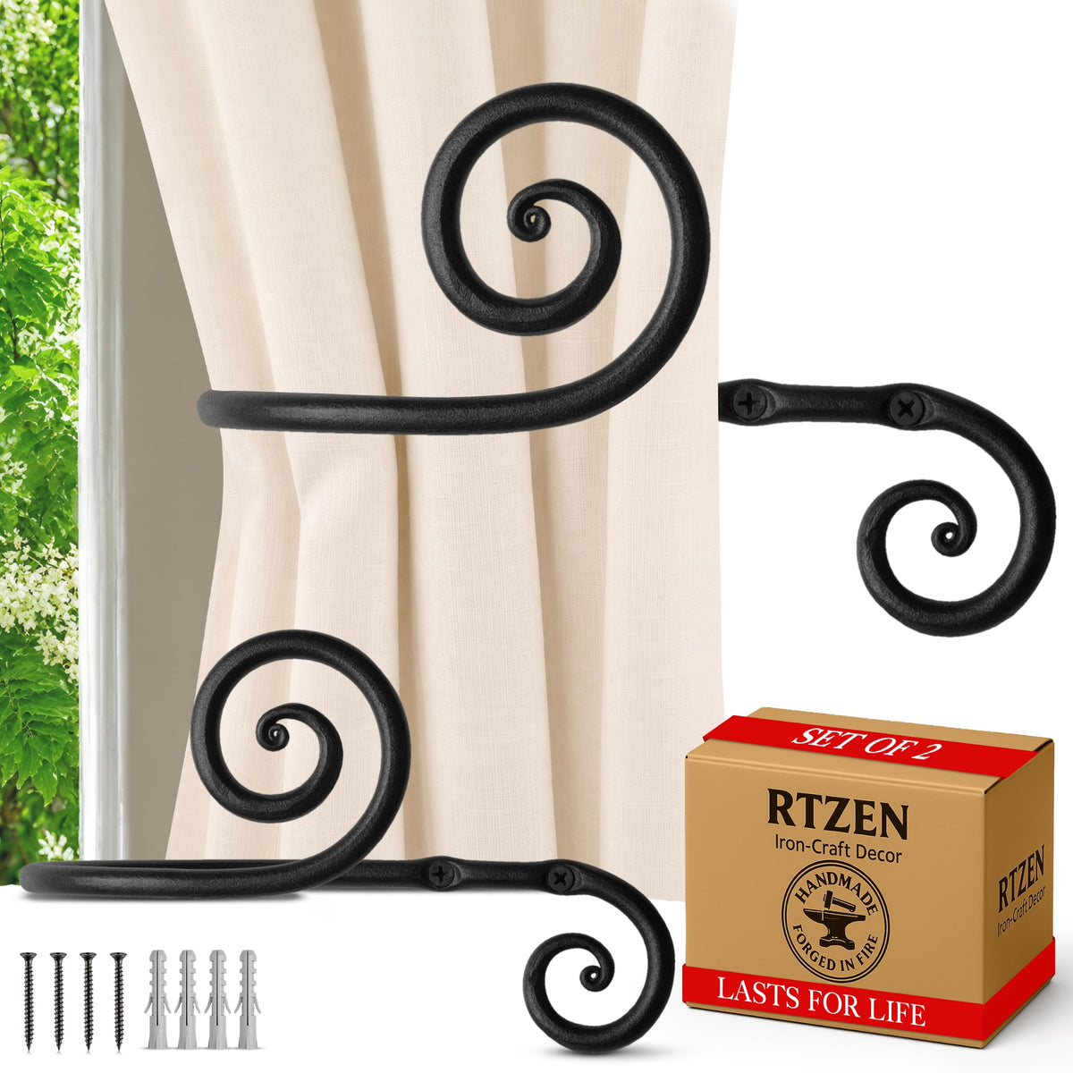 RTZEN Metal Curtain Tiebacks, Drapery Holders for Wall, 2 Pcs