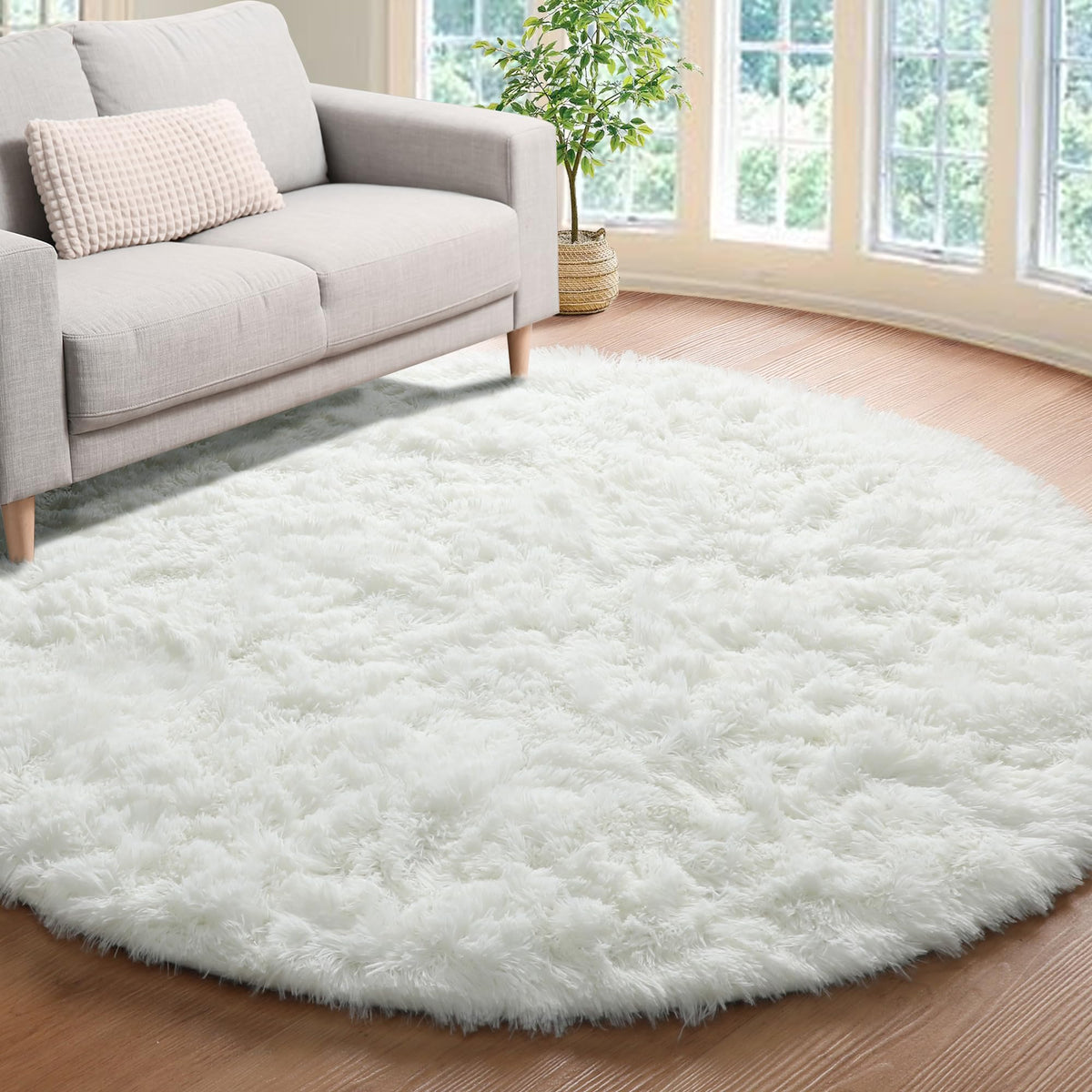 Area Rugs for Living Room Bedroom, 5x8 Fluffy Tie-Dyed Light Grey Shag Rug
