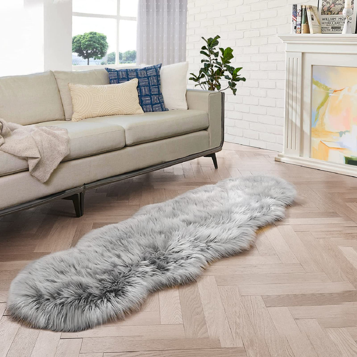 ORINOVA Beige Shag Faux Sheepskin Washable 4X6 Fur Rug for Living Room Bedroom Fluffy Furry Area Rug Rectangle Nursery Decor Rug