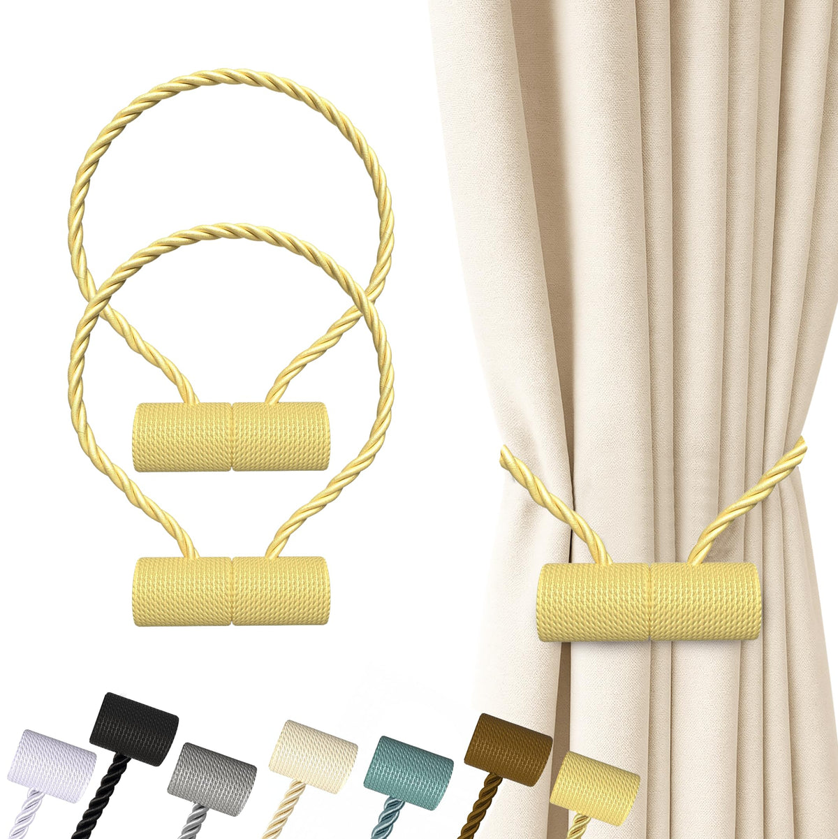 Hion Magnetic Curtain Tiebacks Black 2pcs, Curtain Holdbacks Hooks Holders