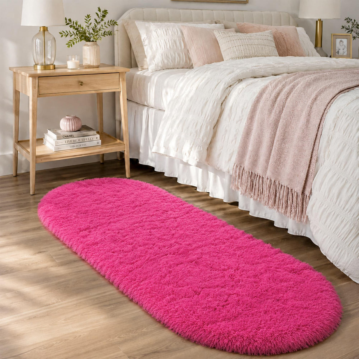 8x10 Ft Cream White Fluffy Area Rug for Living Room, Washable