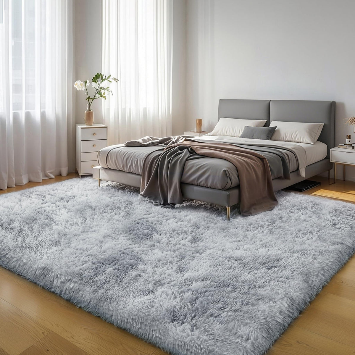 KICHOWUA 4x6 Fluffy Fuzzy Kids Shag Rainbow Rug for Girls Bedroom Playroom
