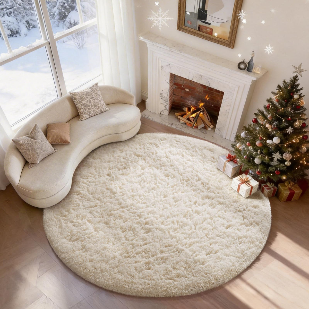 Ophanie 8x10 Area Rugs for Living Room, Washable Non-Slip Fluffy Soft Large Shag Bedroom Carpet, Ivory Big Indoor Nursery Rug, Carpets for Boy and Girls Room Dorm Decor with Over 99 pcs Pile fibers