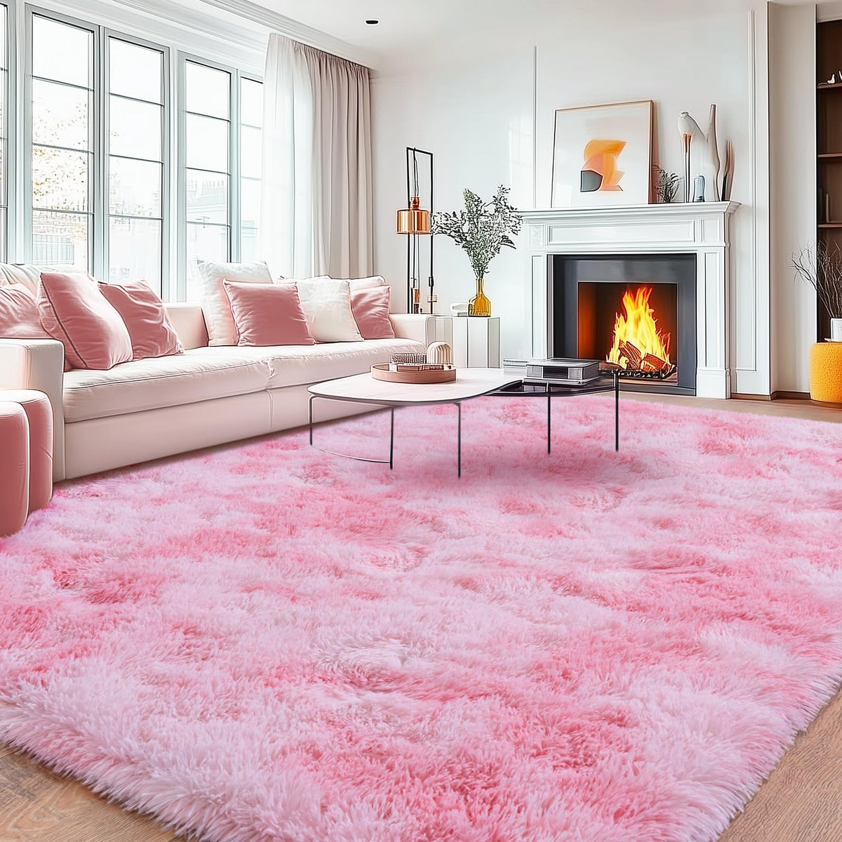 8x10 Area Rugs for Living Room, Large Ultra Fluffy Fuzzy Shag Rug for Bedroom, Modern Plush Soft High Pile Upgrade Non-Slip Carpet for Kids Girls and Boys Room Decor, Tie-Dyed Blue Grey