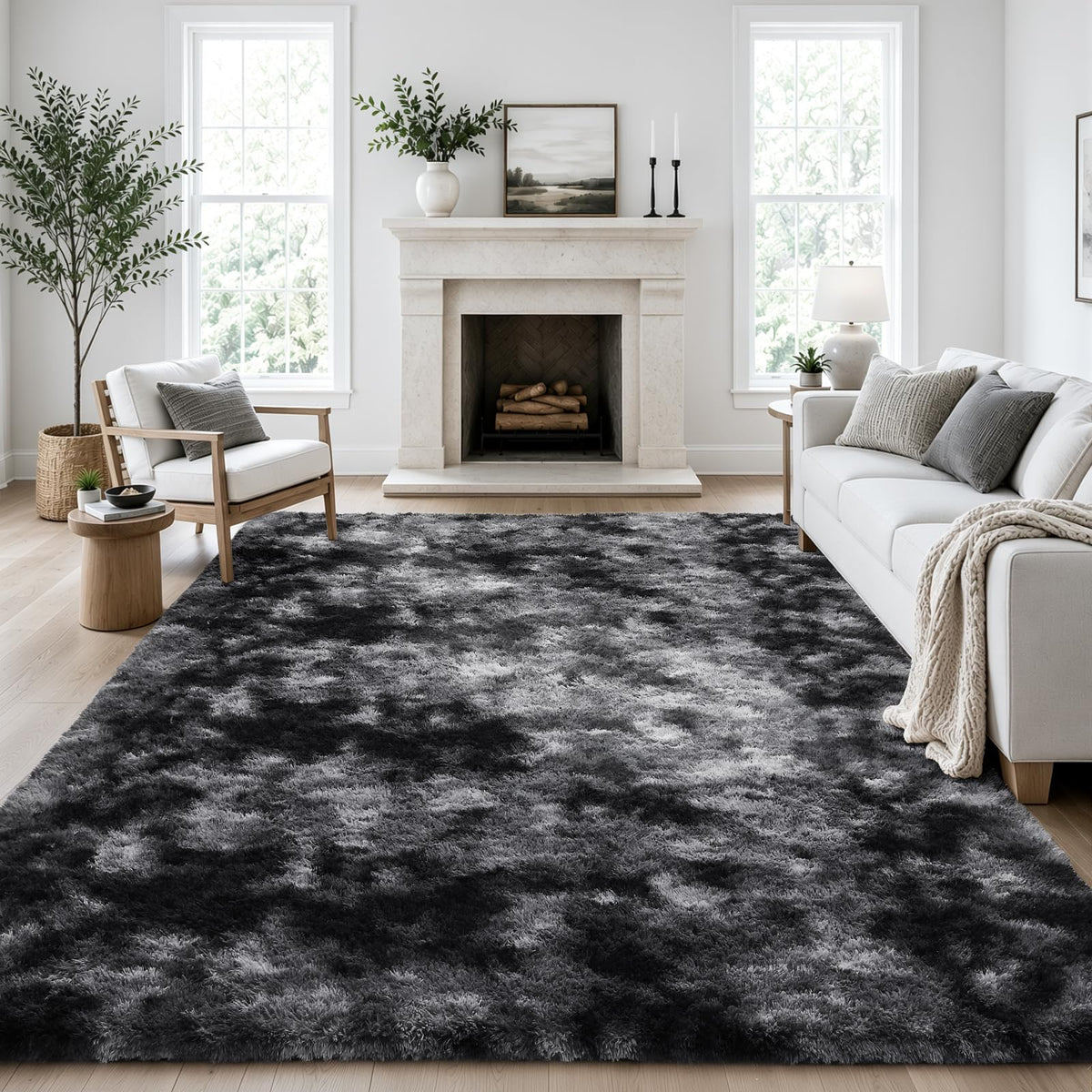 Ophanie 8x10 Area Rugs for Living Room, Washable Non-Slip Fluffy Soft Large Shag Bedroom Carpet, Ivory Big Indoor Nursery Rug, Carpets for Boy and Girls Room Dorm Decor with Over 99 pcs Pile fibers