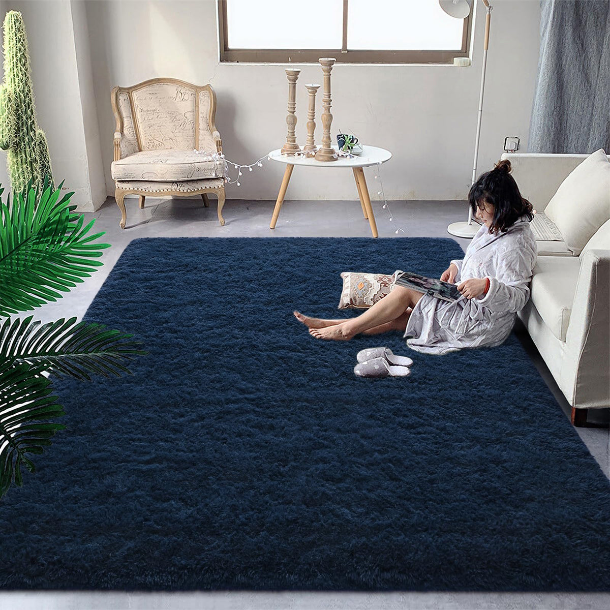 DweIke Fluffy Blue Shag Rugs for Bedroom Living Room, 4x6 Feet Soft Plush Tie-Dyed Light SkyBlue Girls Boys Kids Rug, Upgraded Non-Slip and Machine Washable Carpet for Dorm Nursery Classroom Decor