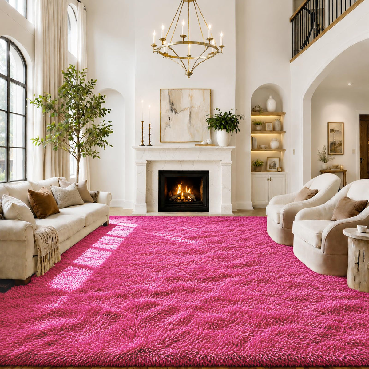 8x10 Area Rugs for Living Room,Cream Large Shaggy Carpet Plush Furry Rug
