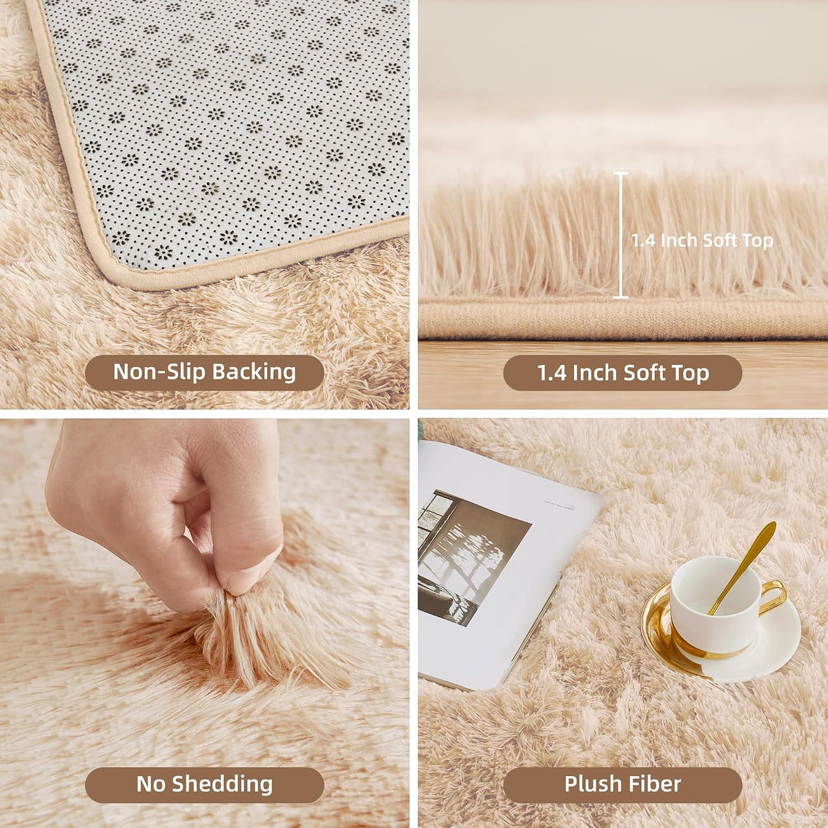 Litanika 5x8 Shag Area Rug for Bedroom, Tie-Dyed Beige Plush Rug