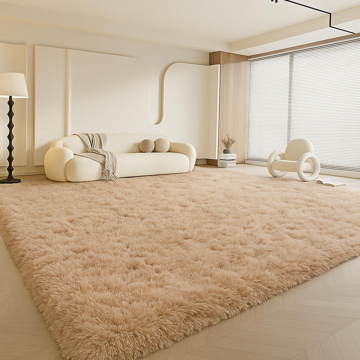 8x10 Beige Fluffy Shag Area Rug, Non-Slip Soft Carpet for Home