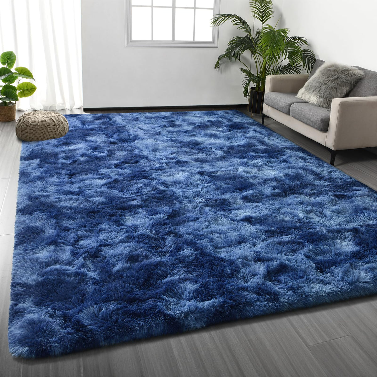 Deerhoo Large Shag Area Rugs 6 x 9, Tie-Dyed Plush Fuzzy Rugs, Dark Grey