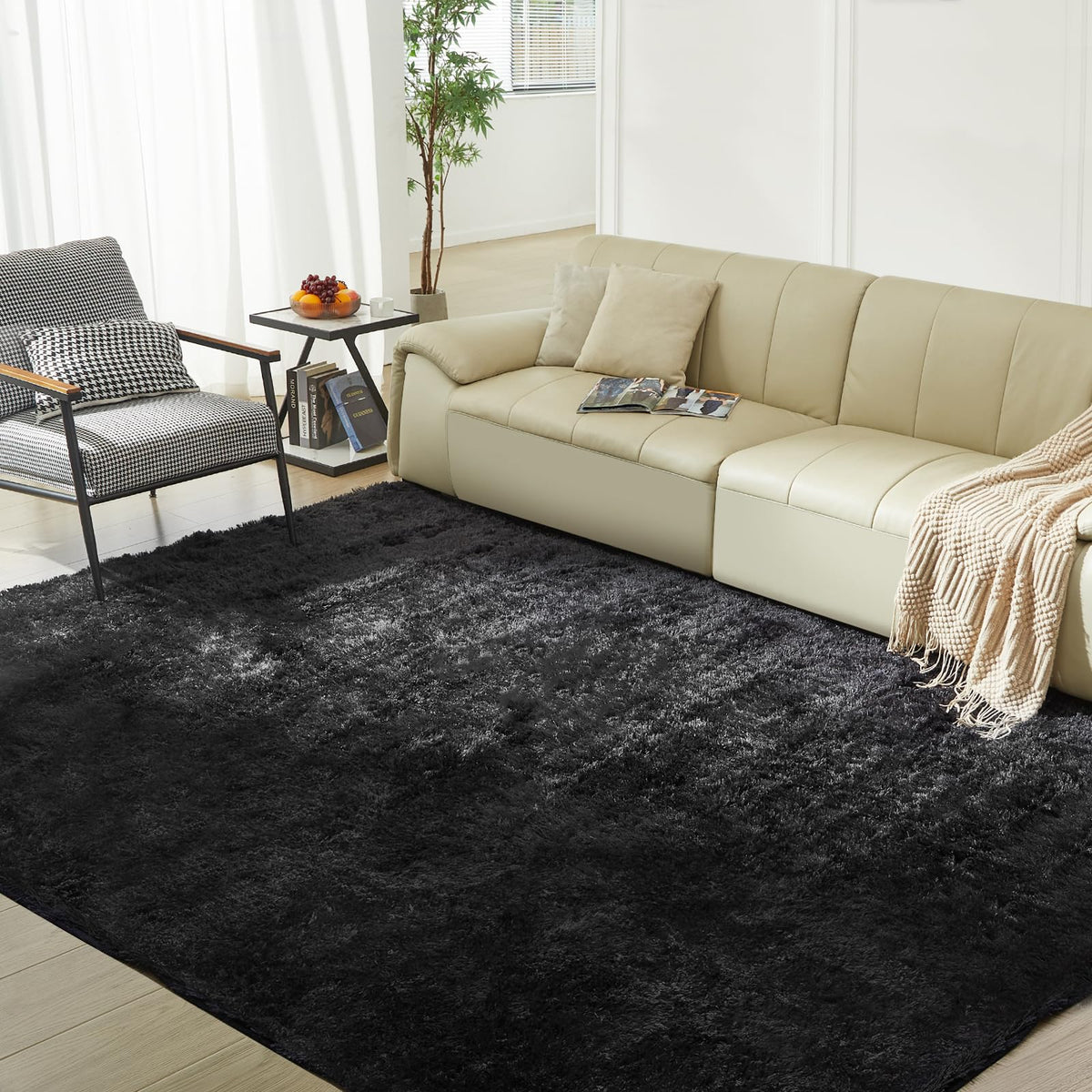 Ultra Soft Rug for Living Room, 8X10 Fluffy Shag Area Rug for Bedroom, Modern Shaggy Carpets Fuzzy Rug for Teens Dorm Nursery Home Decor Aesthetic, Upgrade Anti-Skid Durable, Cream White