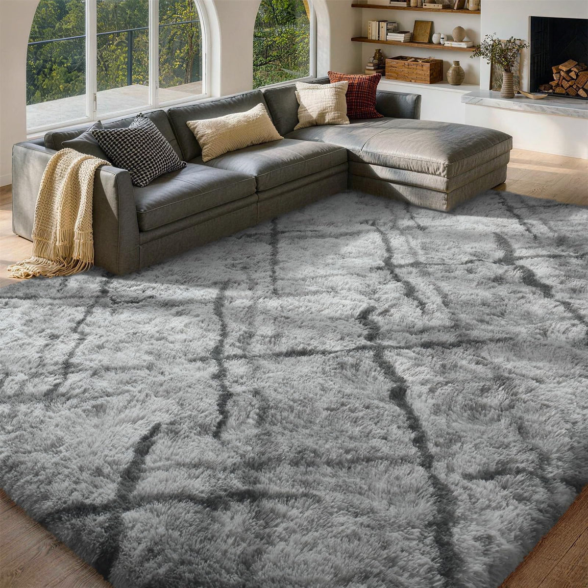 8x10 Area Rugs for Living Room Fluffy Carpet(Black)