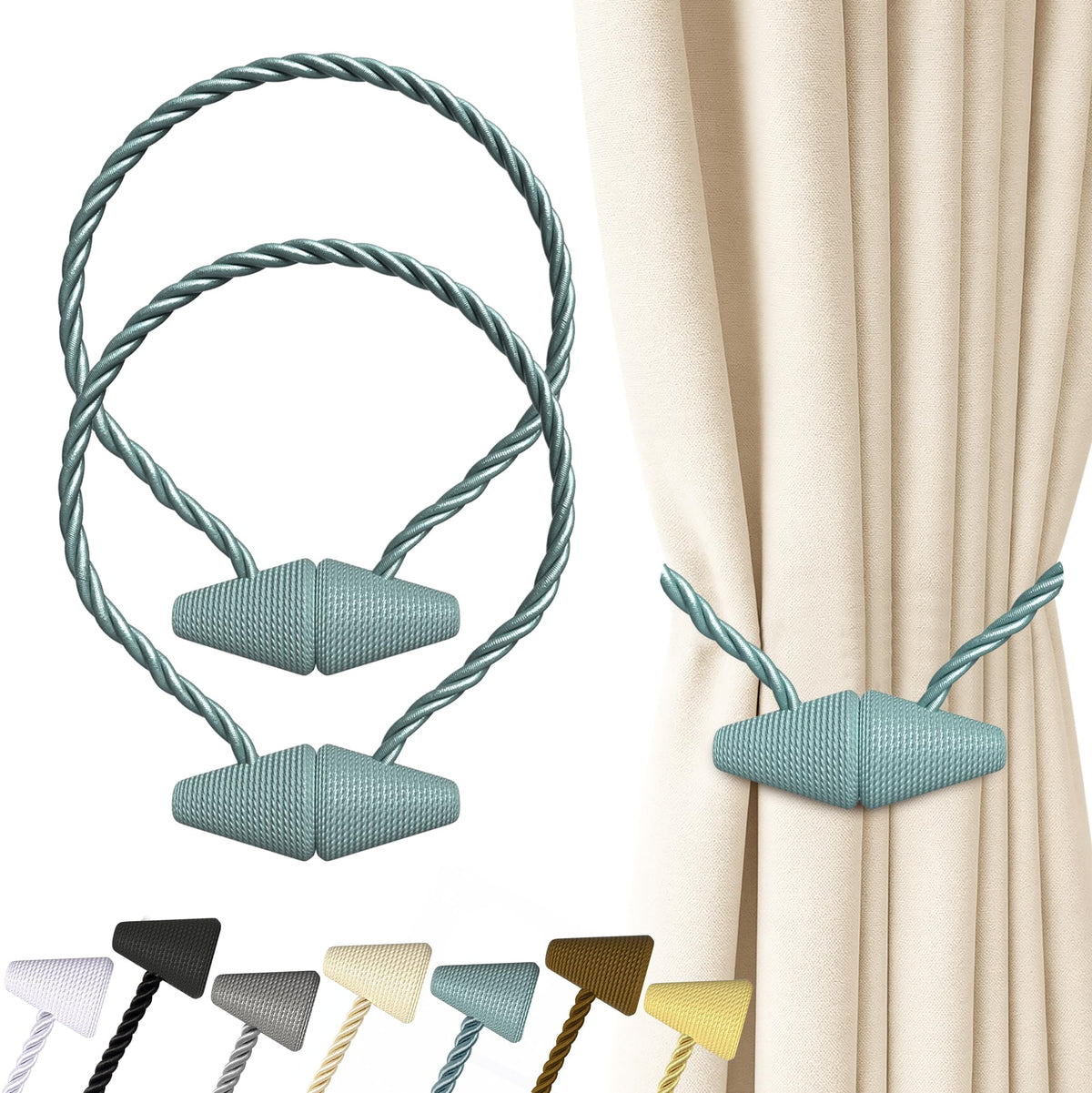 Hion Magnetic Curtain Tiebacks Black 2pcs, Curtain Holdbacks Hooks Holders