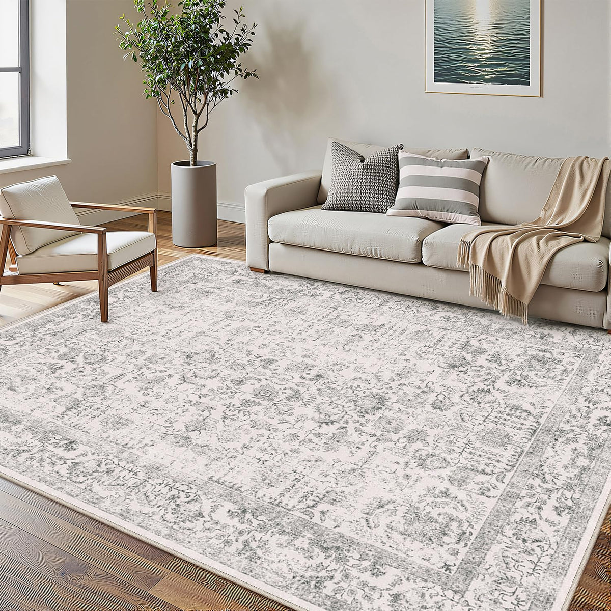 PureCozy Gray Area Rug 8x10 Vintage Floral