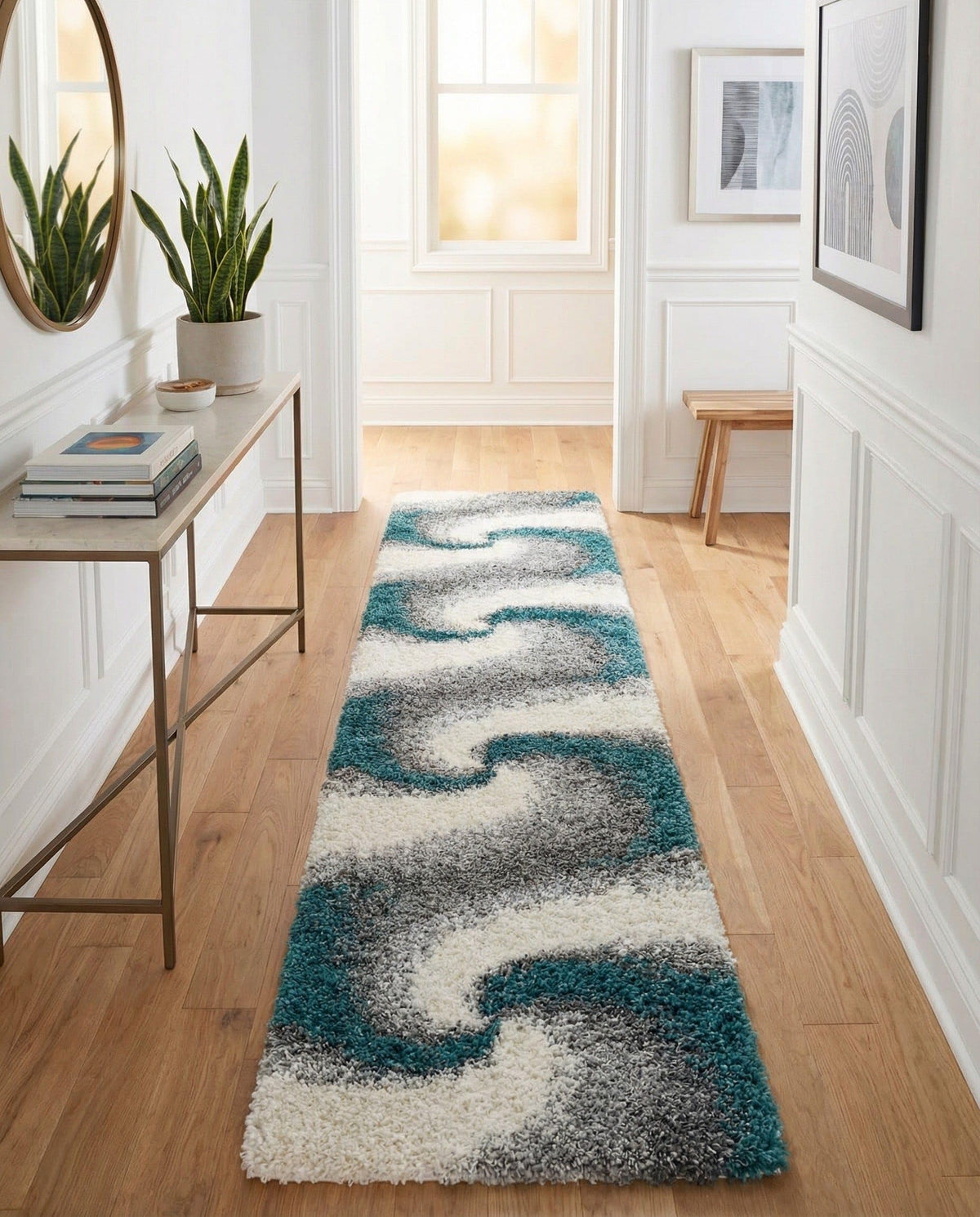 Rugs.com - Soft Touch Shag Rug – 4' 1 x 6' 1 Khaki Shag Rug – Plush Abstract Design for Bedrooms, Living Rooms, and Home Offices