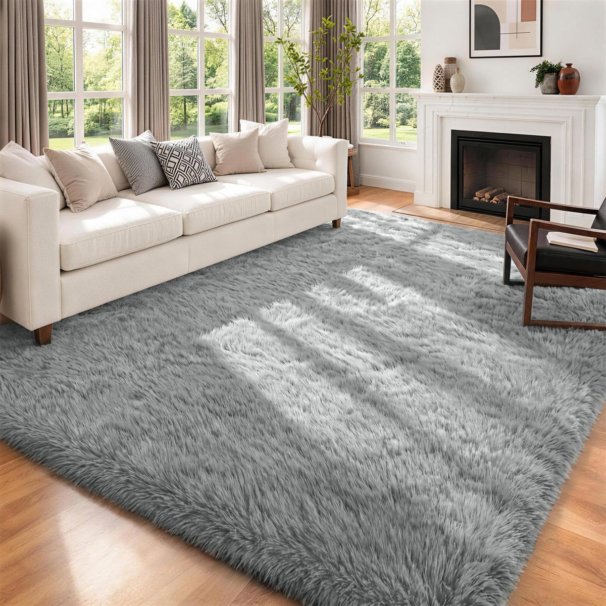 8x10 Area Rugs for Living Room Bedroom,Ultra Soft Fluffy Shag Rug Grey
