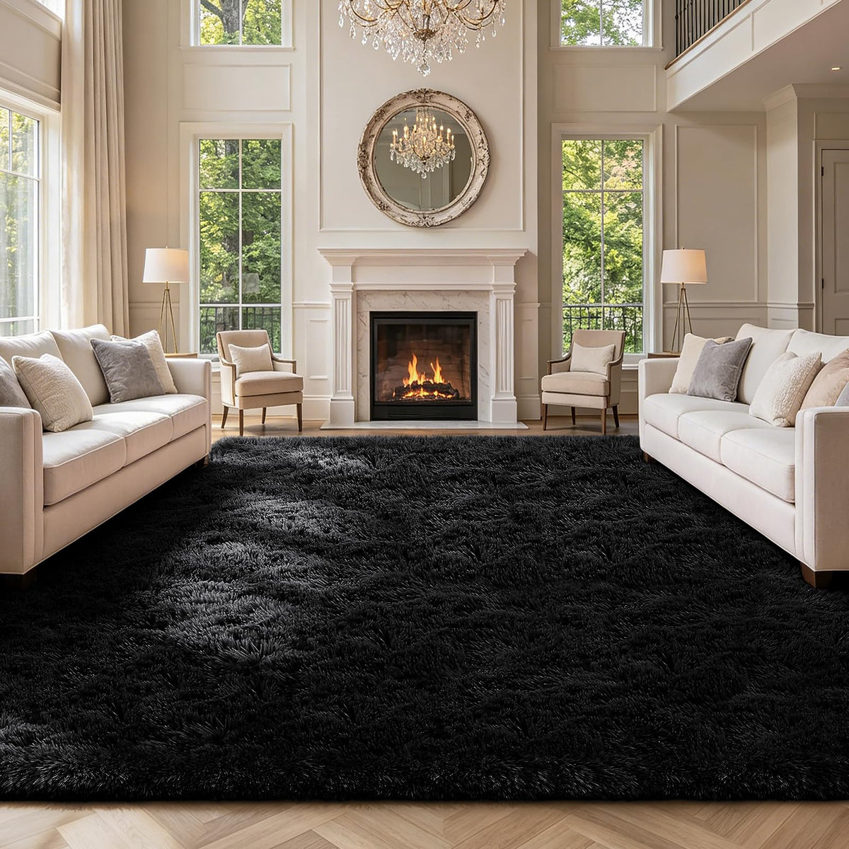 Shag Area Rugs for Bedroom Living Room,8X10 Ultra Soft Fluffy Area Rugs for Dorm,Indoor Carpet Plush Rugs for Living Room Home Decor,Tie-Dye Grey