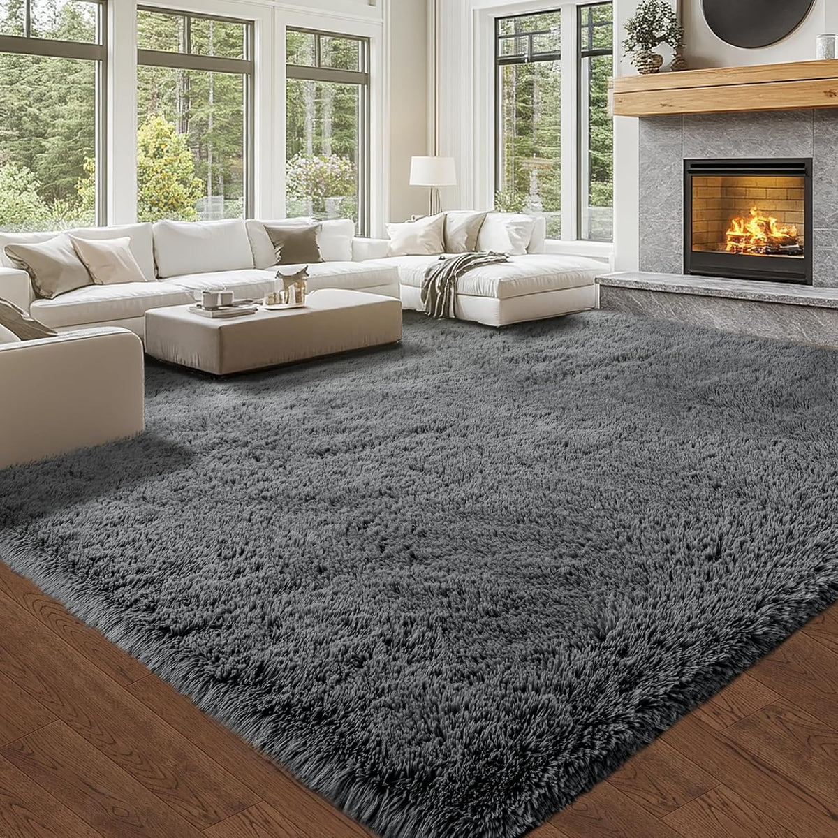 Topmaxcs Fluffy 8x10 Area Rug for Living Room – Grey Shag Plush Rugs