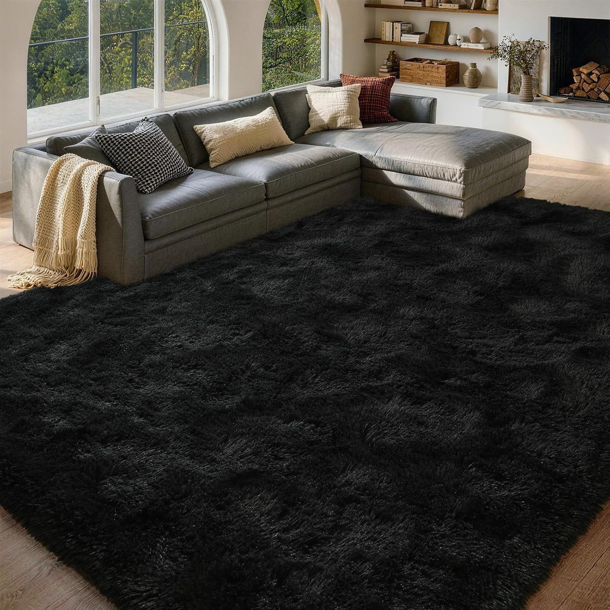 8x10 Area Rugs for Living Room Fluffy Carpet(Black)