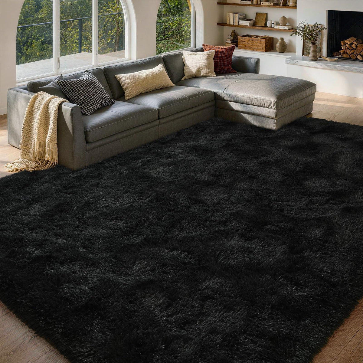 8x10 Area Rugs for Living Room Fluffy Carpet(Black)
