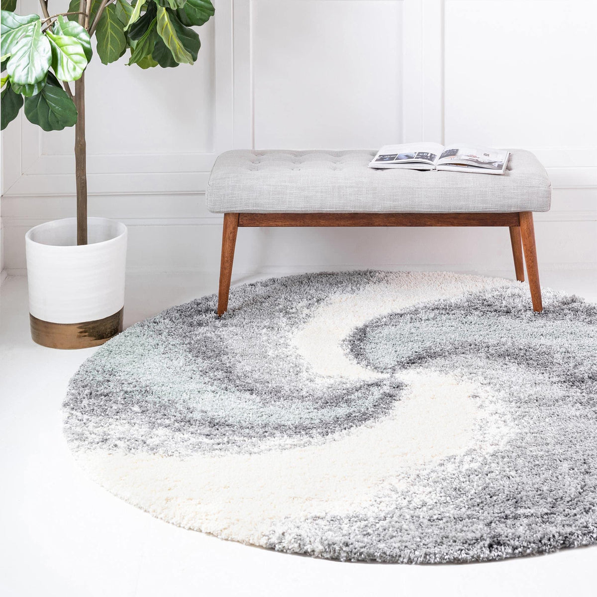 Rugs.com - Soft Touch Shag Rug – 4' 1 x 6' 1 Khaki Shag Rug – Plush Abstract Design for Bedrooms, Living Rooms, and Home Offices