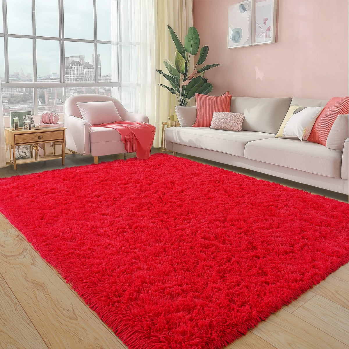 Pionblank 8x10 Rug for Living Room, Fluffy Large Area Rug, Cream White
