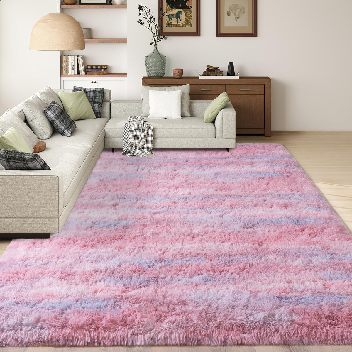 8x10 Large Shag Rugs for Living Room, Washable Abstract Grey