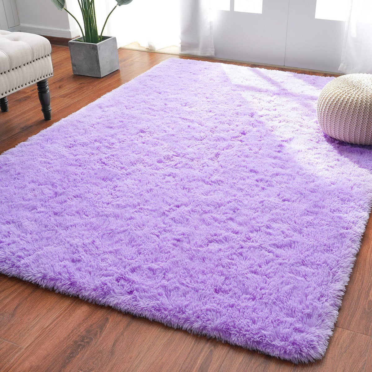 Softlife Dark Purple Area Rug for Bedroom, Fluffy Shag Plush 3x5 Rugs for Living Room Girls, Shaggy Throw Soft Fuzzy Small Kids Carpet for Dorm Bedside Ultra Cozy Non-Slip Indoor Decor