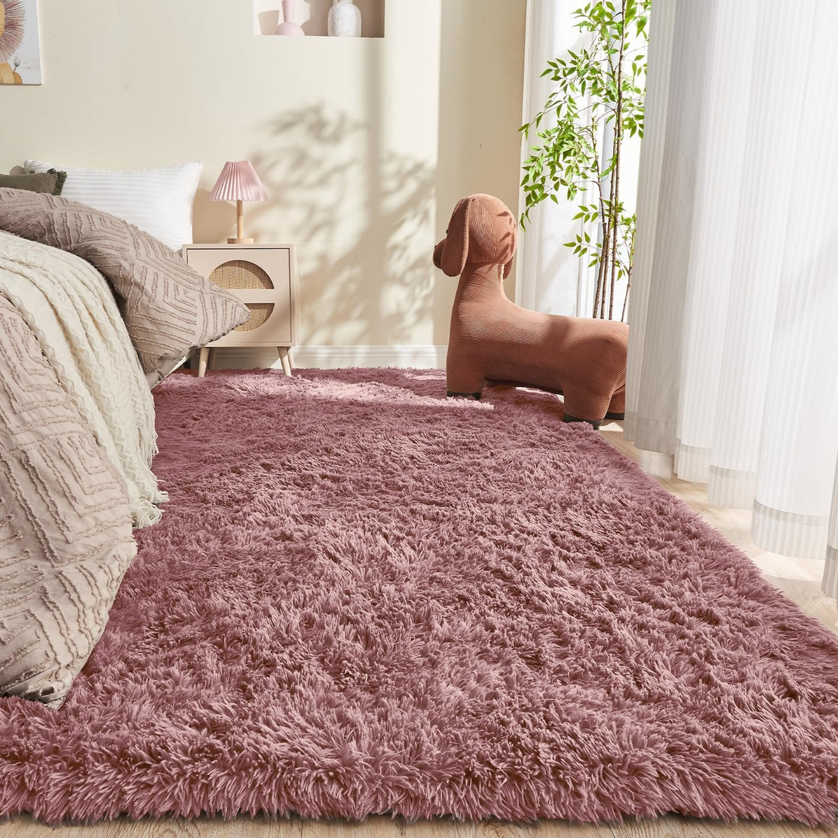 OPPODREAM 5x7 Beige Rugs for Bedroom, Ultra-Soft Fluffy Area Rugs for Living Room, 5 x 7 Shag Carpet for Nursery, Kids, Girl, Boy, Baby, Plush, Fuzzy, Shaggy, Cute Home Decor
