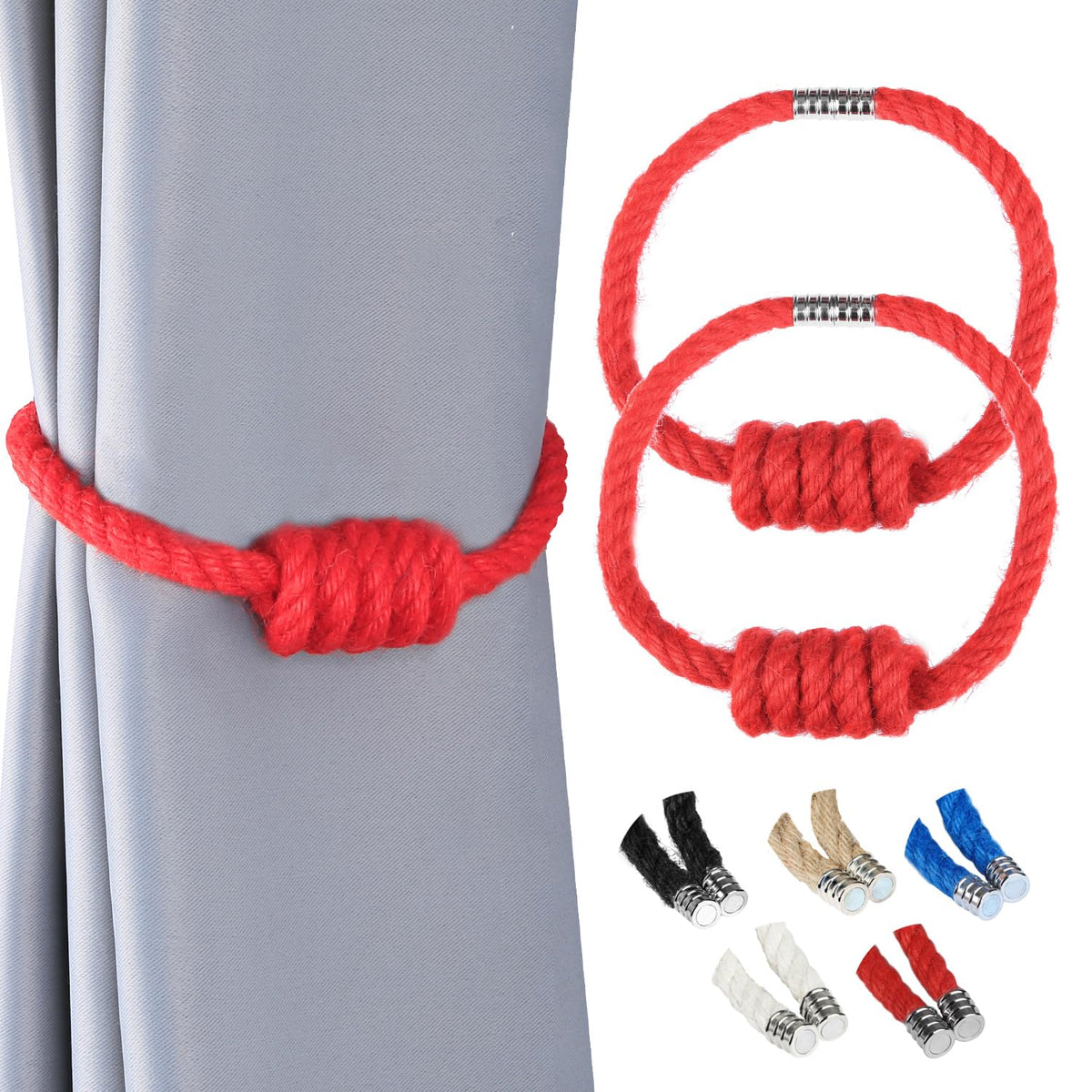 BEL AVENIR Magnetic Jute Curtain Tiebacks 2 Pack Hand-Woven Curtain Ties