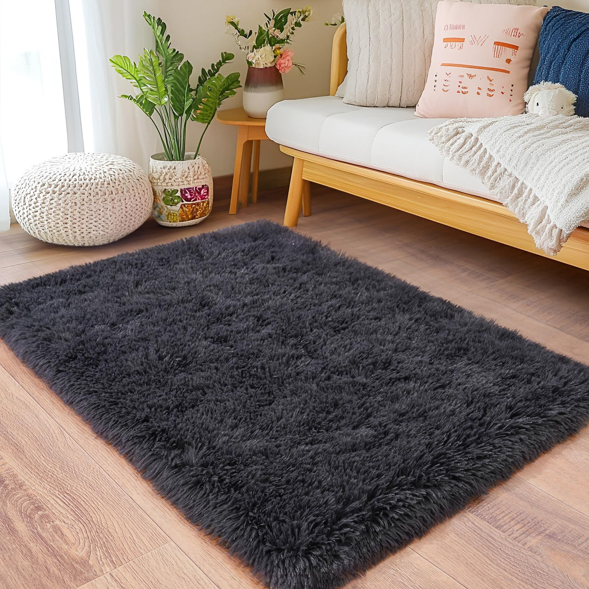 8x10 Area Rugs for Living Room, Ultra Soft Large Shag Black Bedroom Rug Upgrade Non-Slip Plush Modern Fluffy Carpet for Kids Boys Girls Room Home Decor Aesthetic