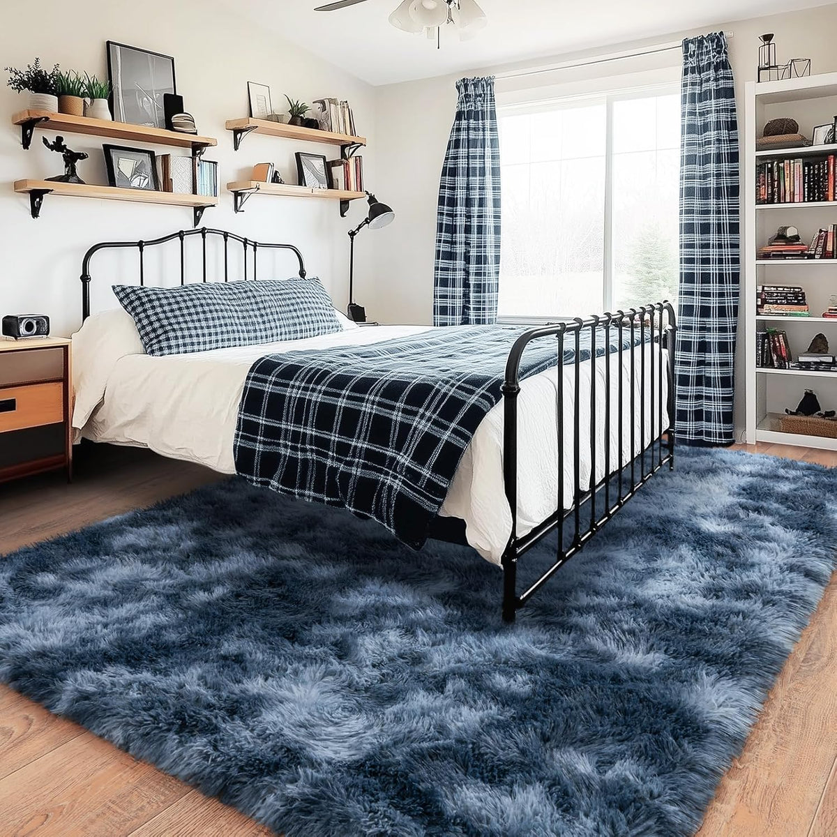 8x10 Area Rugs for Living Room, Large Ultra Fluffy Fuzzy Shag Rug for Bedroom, Modern Plush Soft High Pile Upgrade Non-Slip Carpet for Kids Girls and Boys Room Decor, Tie-Dyed Blue Grey
