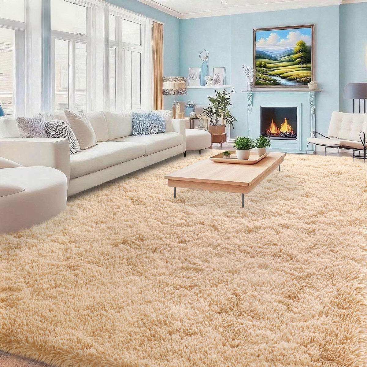 Mugorn 8x10 Area Rugs for Living Room, Large Fluffy Cream White Rugs
