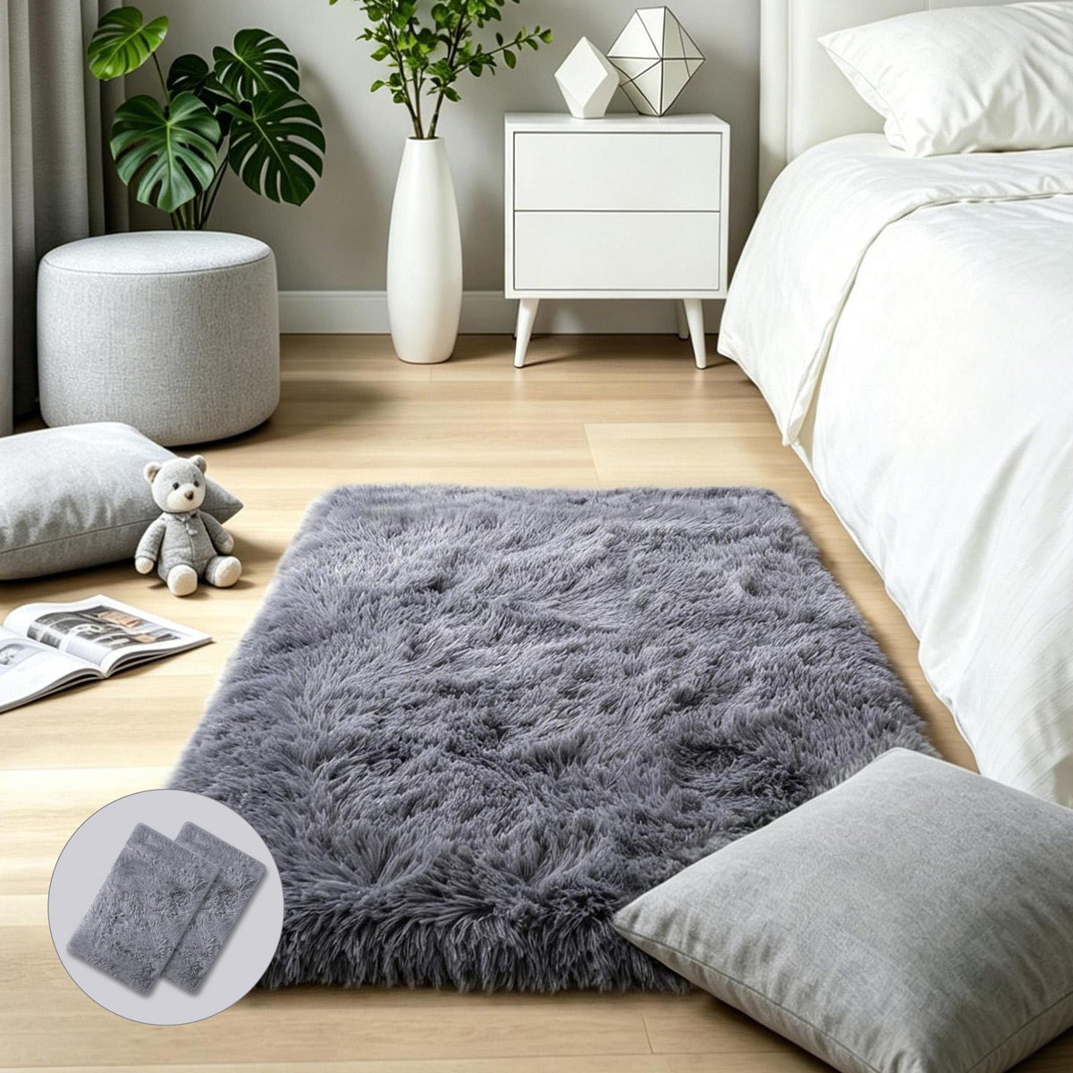 KICHOWUA 4x6 Fluffy Fuzzy Kids Shag Rainbow Rug for Girls Bedroom Playroom