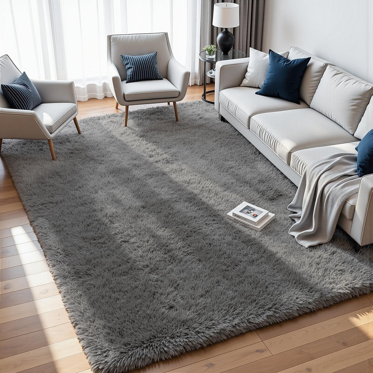 8x10 Fluffy Shag Area Rugs for Living Room Bedroom: Soft Carpet Gray Camel