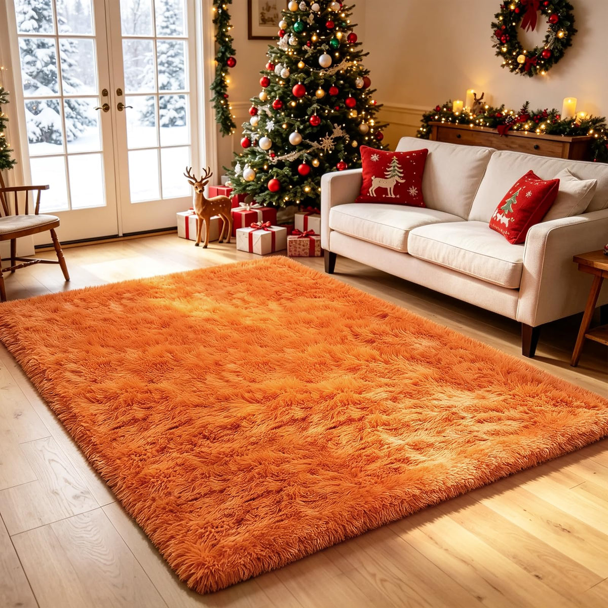 8x10 Area Rugs for Living Room,Cream Large Shaggy Carpet Plush Furry Rug