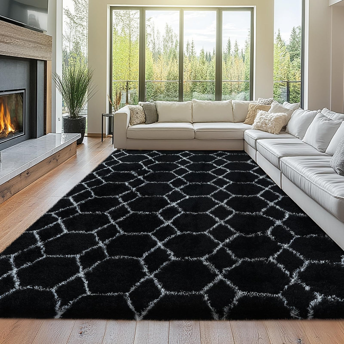 Topmaxcs Fluffy 8x10 Area Rug for Living Room – Grey Shag Plush Rugs