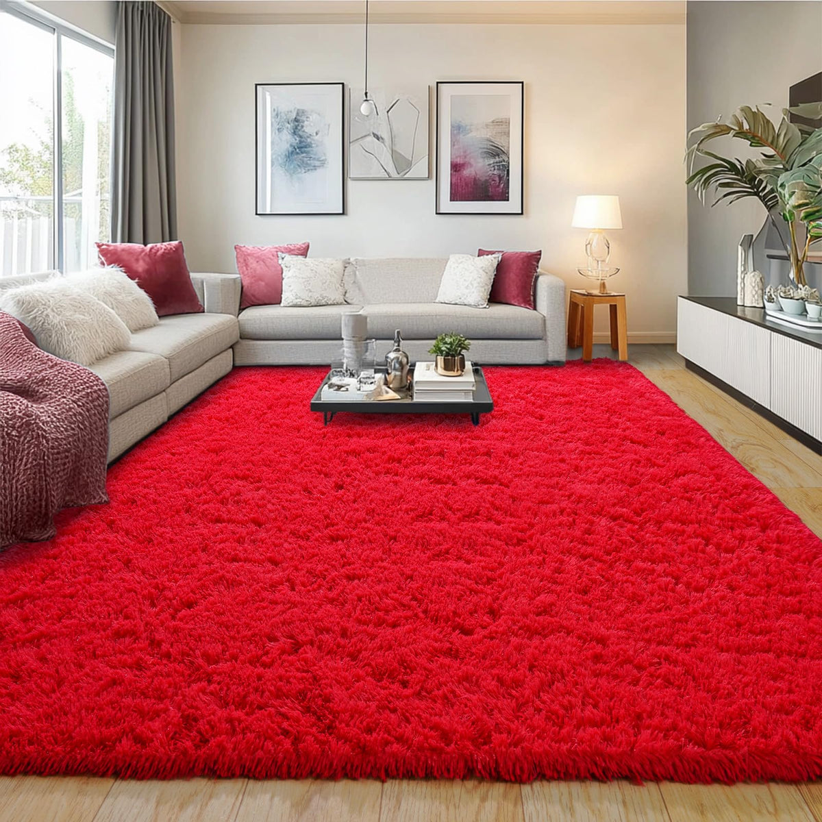 Pionblank 8x10 Rug for Living Room, Fluffy Large Area Rug, Cream White