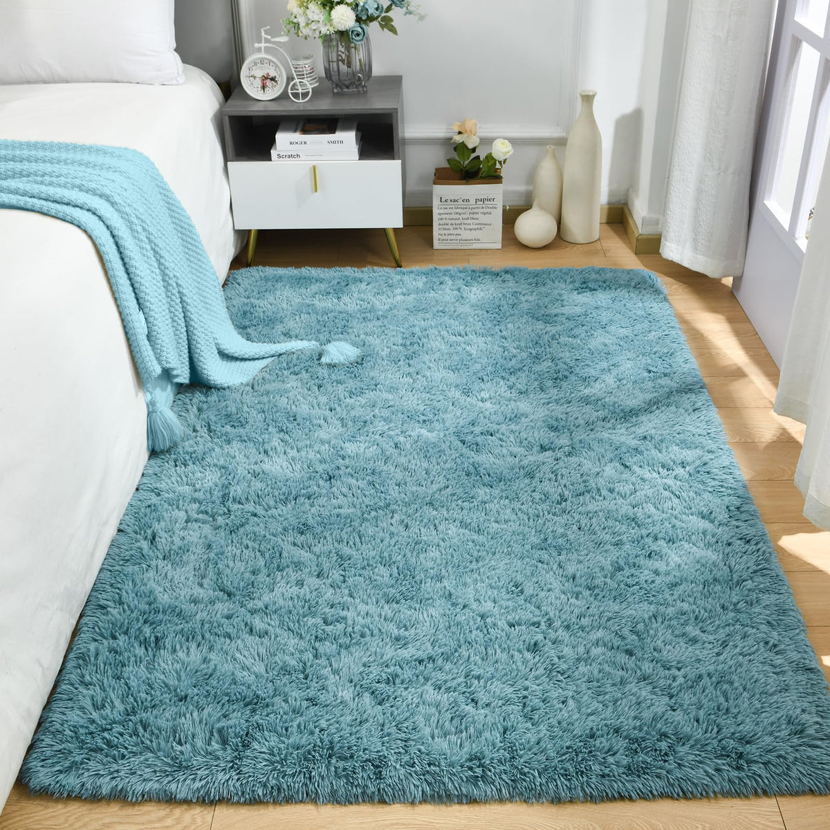 Merelax Soft Modern Indoor Large Shaggy Rug for Livingroom Bedroom Dorm Kids Room Home Decor, Non-Slip Plush Fluffy Furry Fur Area Rugs Comfy Nursery Accent Floor Carpet 9x12 Feet, Black