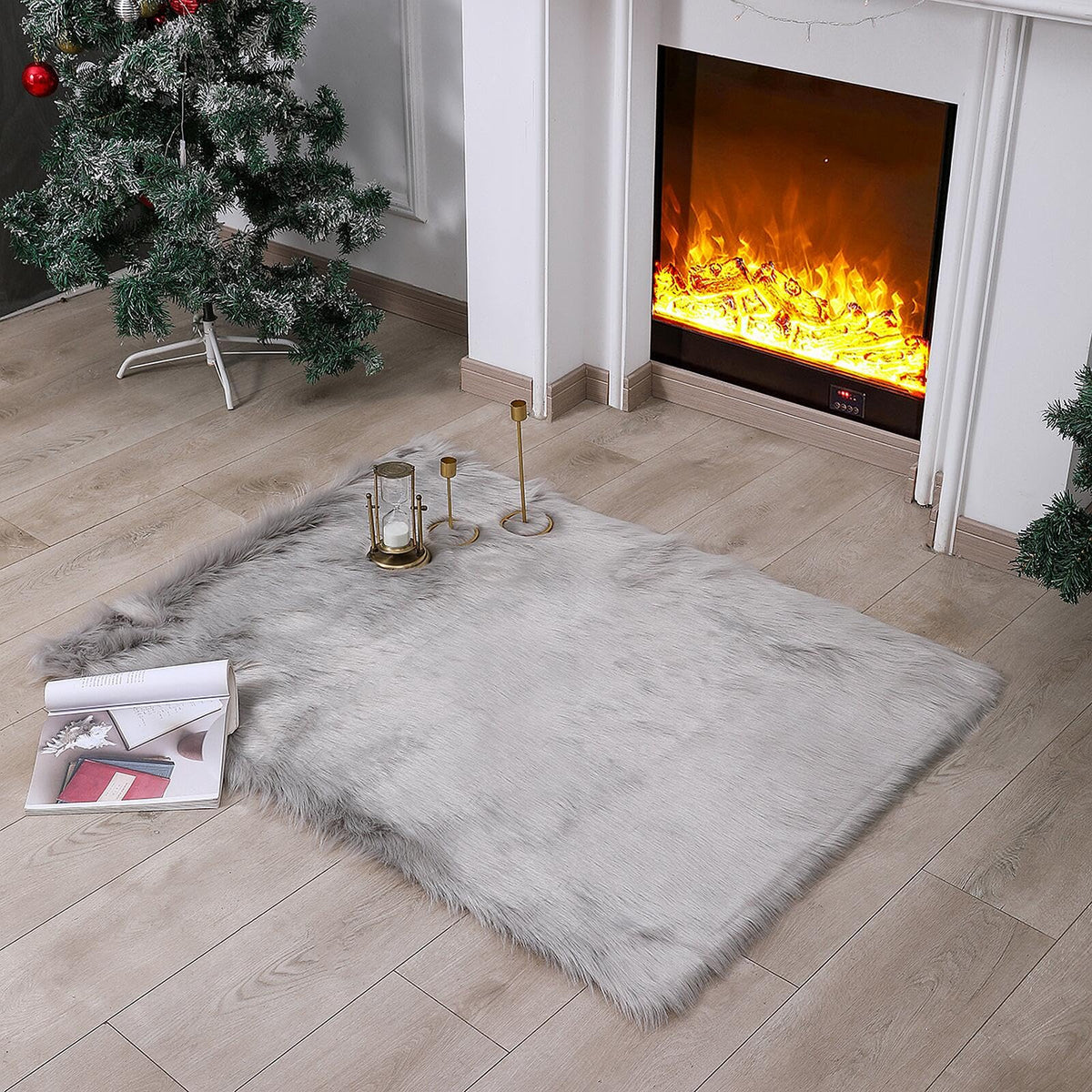 linmopm Faux Fur Sheepskin Fluffy Shag Fuzzy Rug, White, 2x6 ft Runner