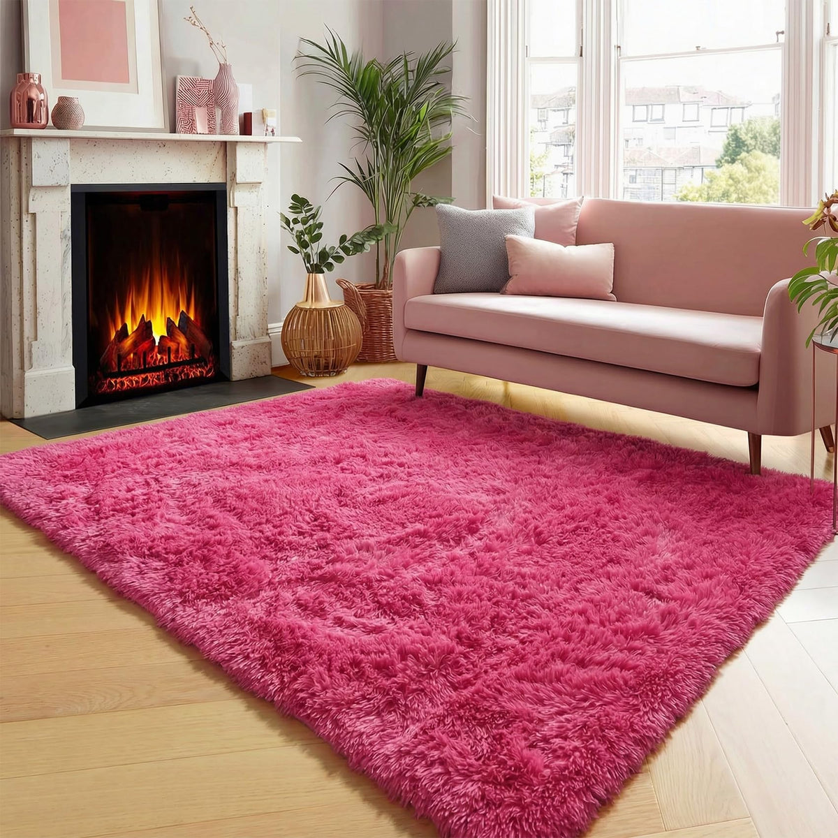 Light Pink Fluffy Round Rug Circle Area Rugs 4ft for Girls Kids Bedroom