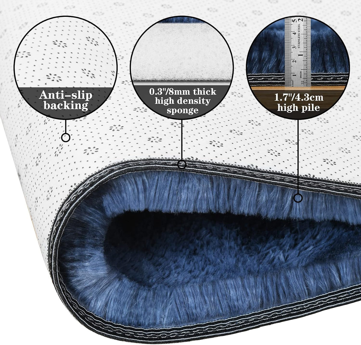 duduta Navy Blue Fluffy Bedroom Rug 3x5 ft, Tie-Dye Shag Plush Area Rug
