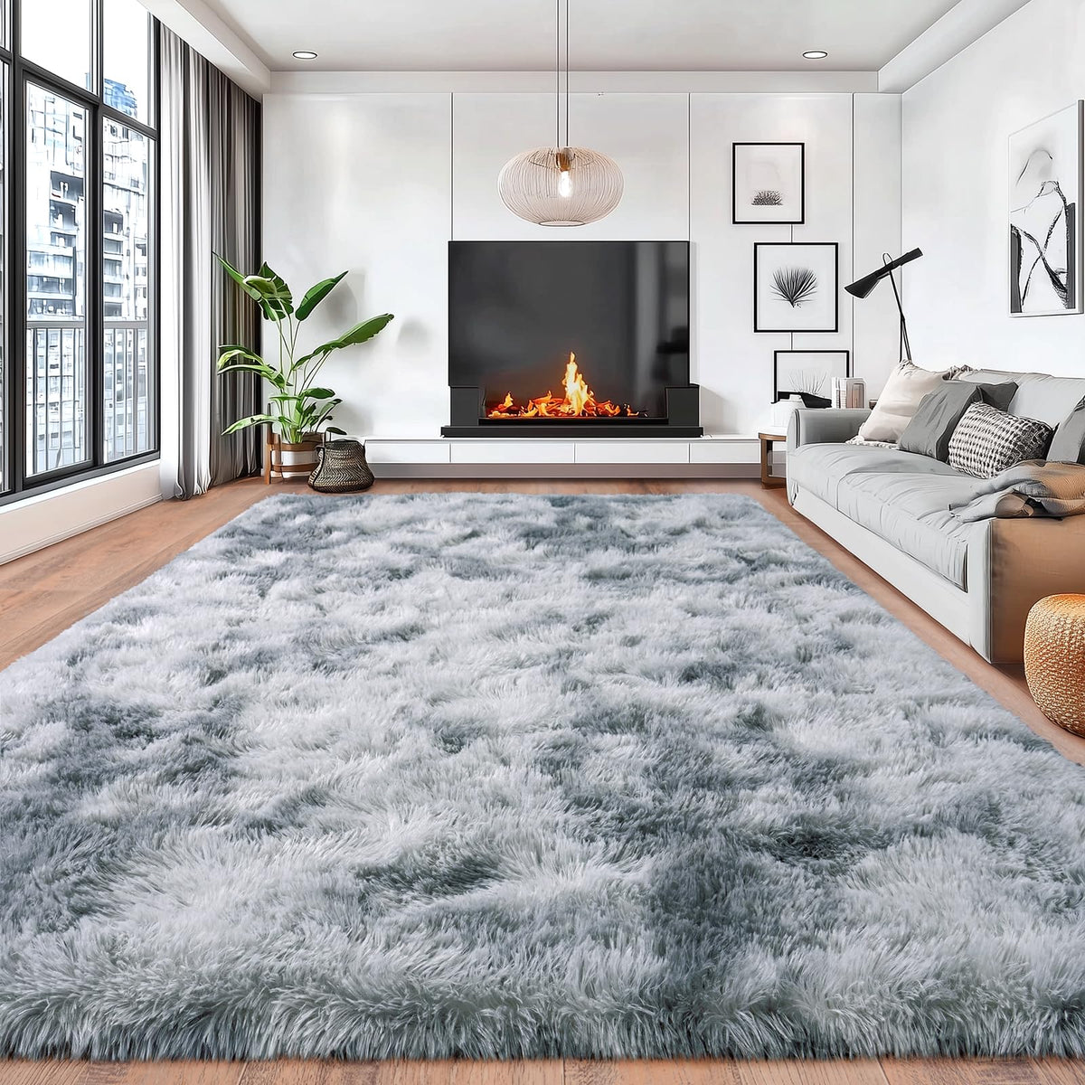 8x10 Area Rugs for Living Room, Cream White Soft Fuzzy Large Shaggy Rug