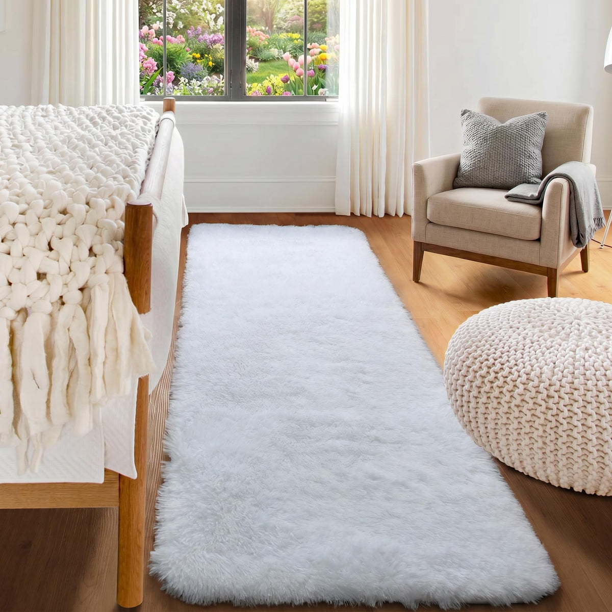 Light Pink Fluffy Round Rug Circle Area Rugs 4ft for Girls Kids Bedroom