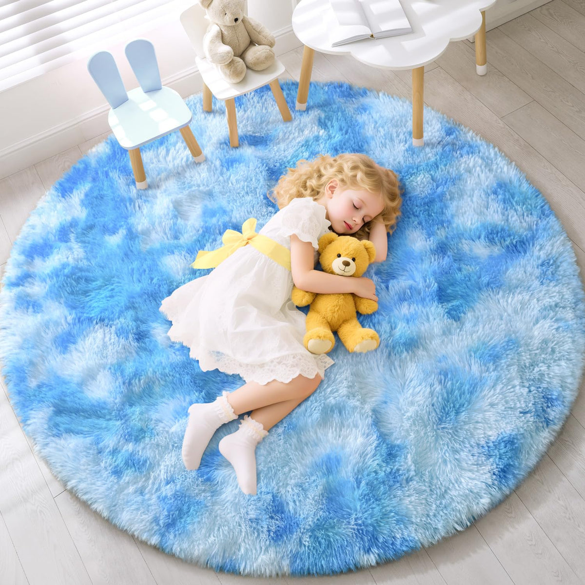 EVOIONOS Area Rug for Bedroom Living Room, Machine Washable 5x7 Fluffy Shag Rug, Soft Plush Non Slip Carpet for Indoor Floor Bedside Nursery Kids Girls Room Dorm, Home Decor Aesthetic, ‌Tie-Dye Camel